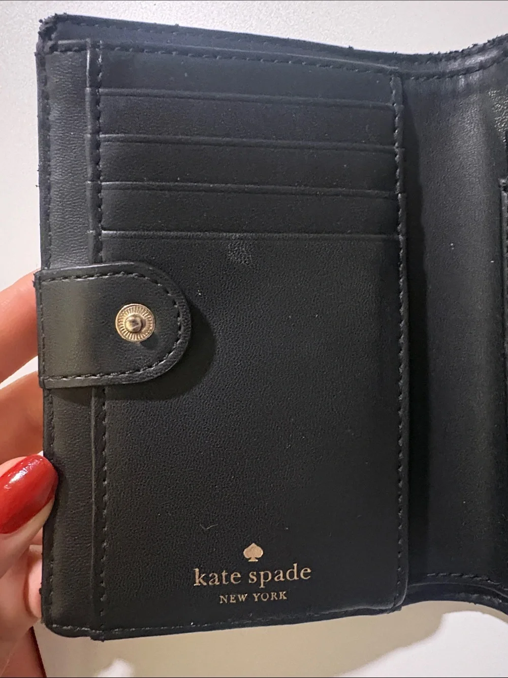 kate spade Black Pebbled Leather Compact Bifold Card Holder